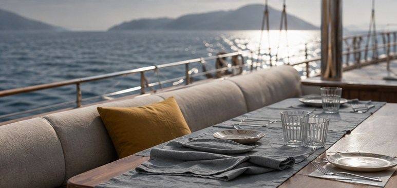 A yacht interior in linen