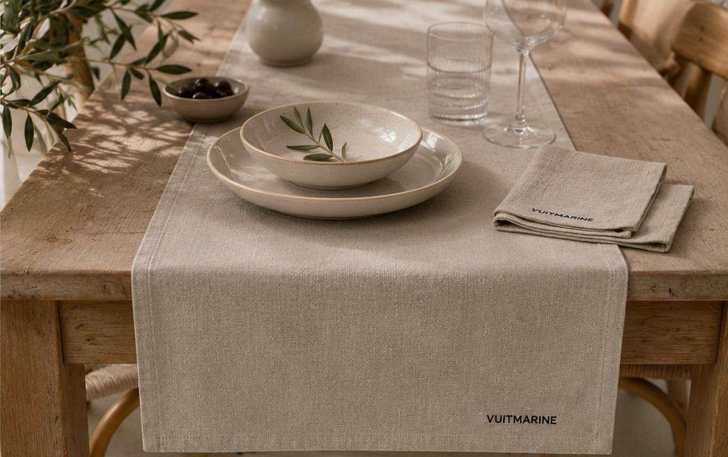 A table laid in linen